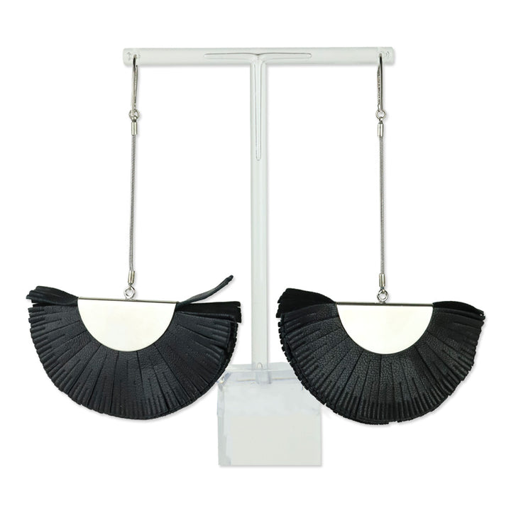 Isabel Marant Black Leather Folding Fan Drop Earring