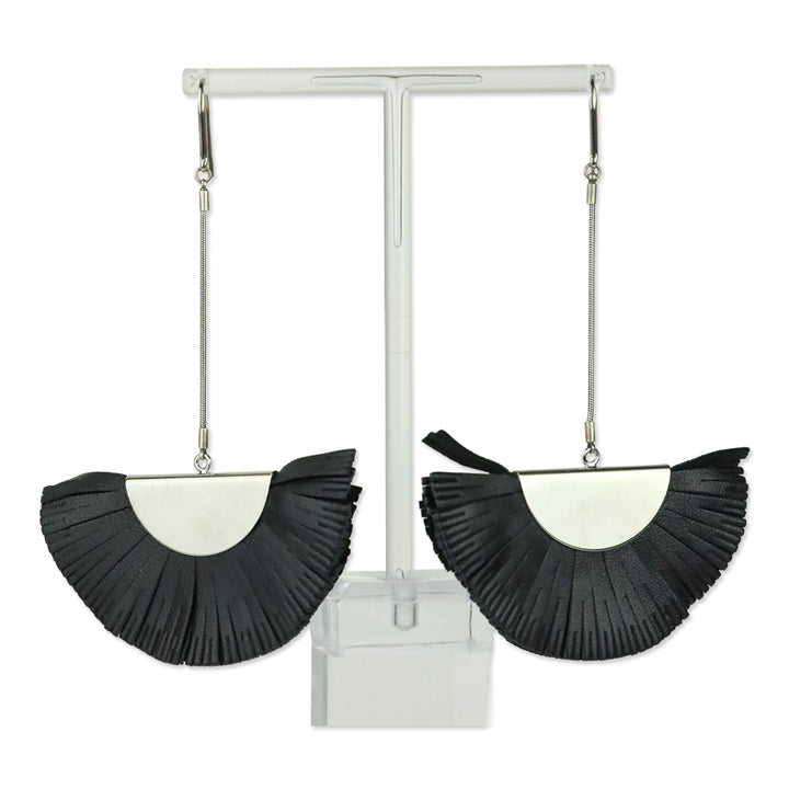 Isabel Marant Black Leather Folding Fan Drop Earring