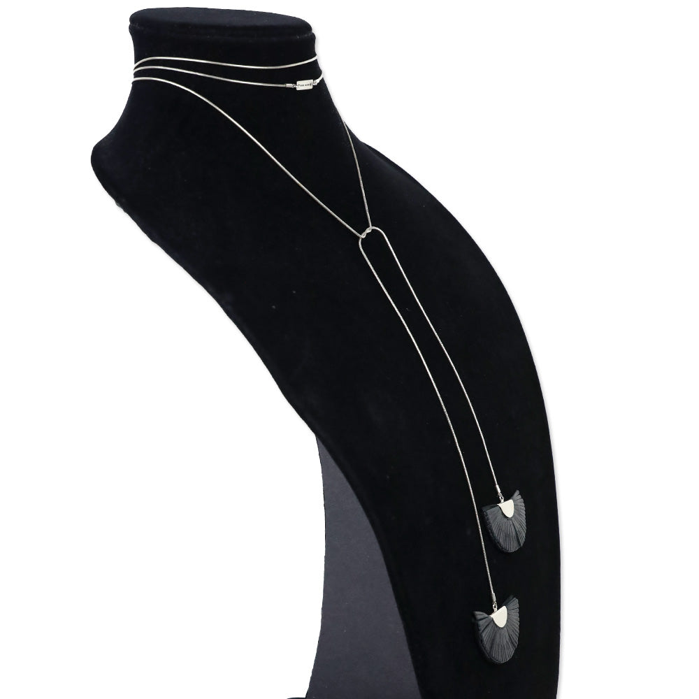 Isabel Marant Black Leather Folding Fan Wrap Necklace