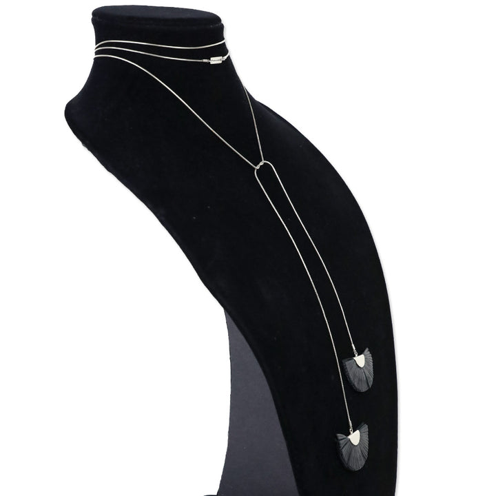 Isabel Marant Black Leather Folding Fan Wrap Necklace