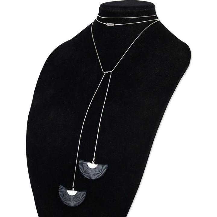 Isabel Marant Black Leather Folding Fan Wrap Necklace