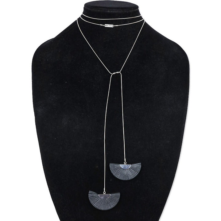 Isabel Marant Black Leather Folding Fan Wrap Necklace