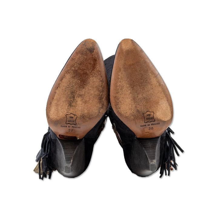 Isabel Marant Black Suede Fringe Calf Western Boots