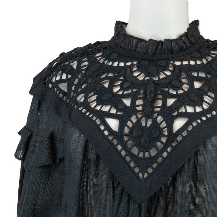 Isabel Marant Black Tunic Top with Cut Out Ruffled Neckline