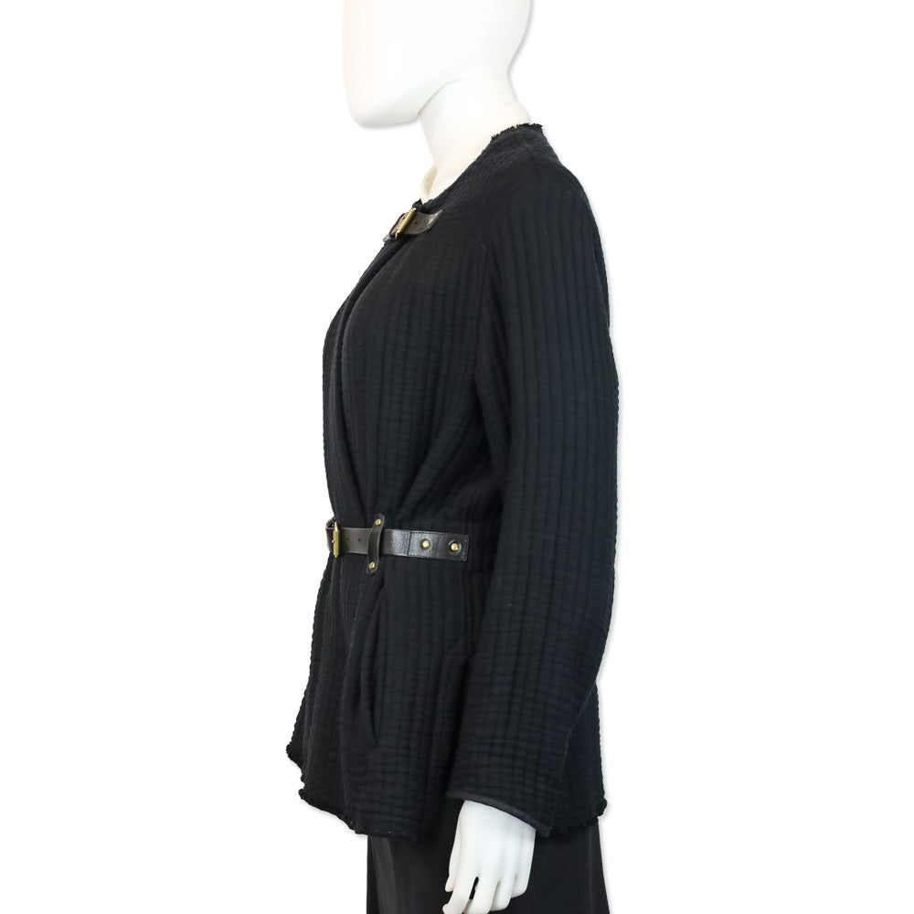 Isabel Marant Glasco Belted Quilted Leather Belt Raw Hem Jacket