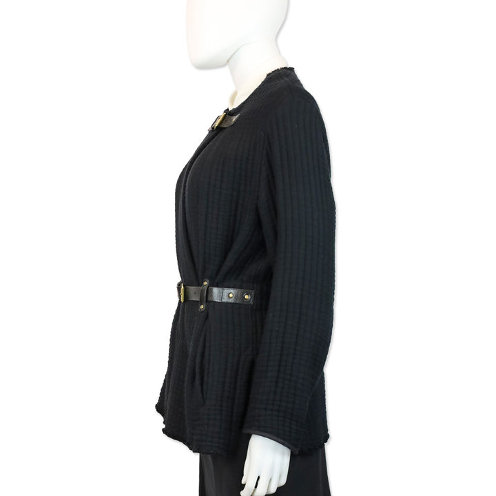 Isabel Marant Glasco Belted Quilted Leather Belt Raw Hem Jacket