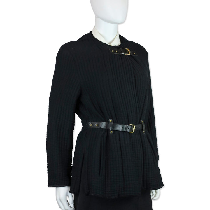 Isabel Marant Glasco Belted Quilted Leather Belt Raw Hem Jacket