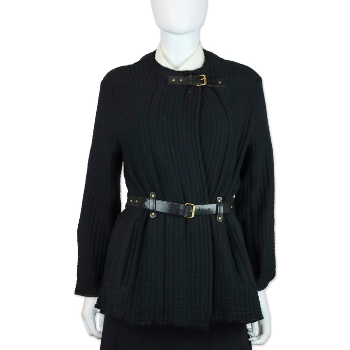 Isabel Marant Glasco Belted Quilted Leather Belt Raw Hem Jacket