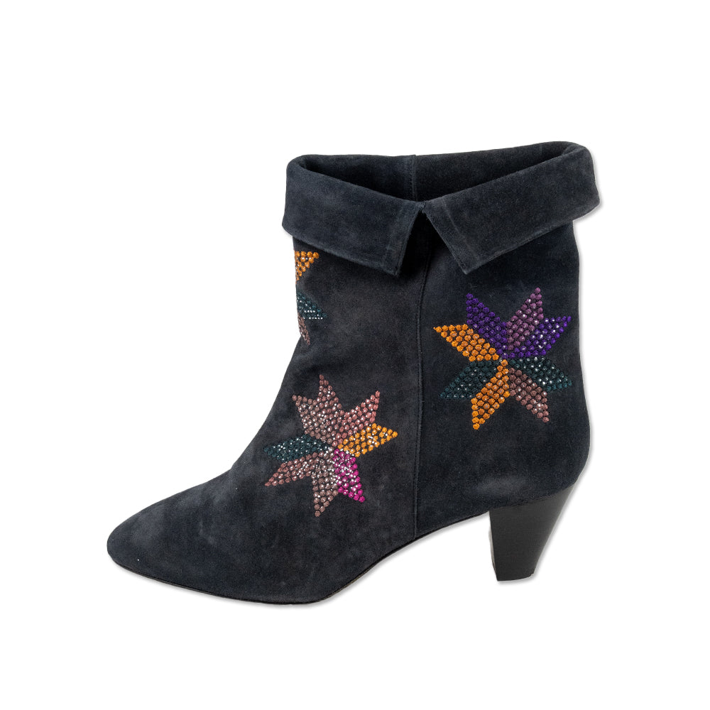 Isabel Marant Gray Suede Boots with Star Embroidery