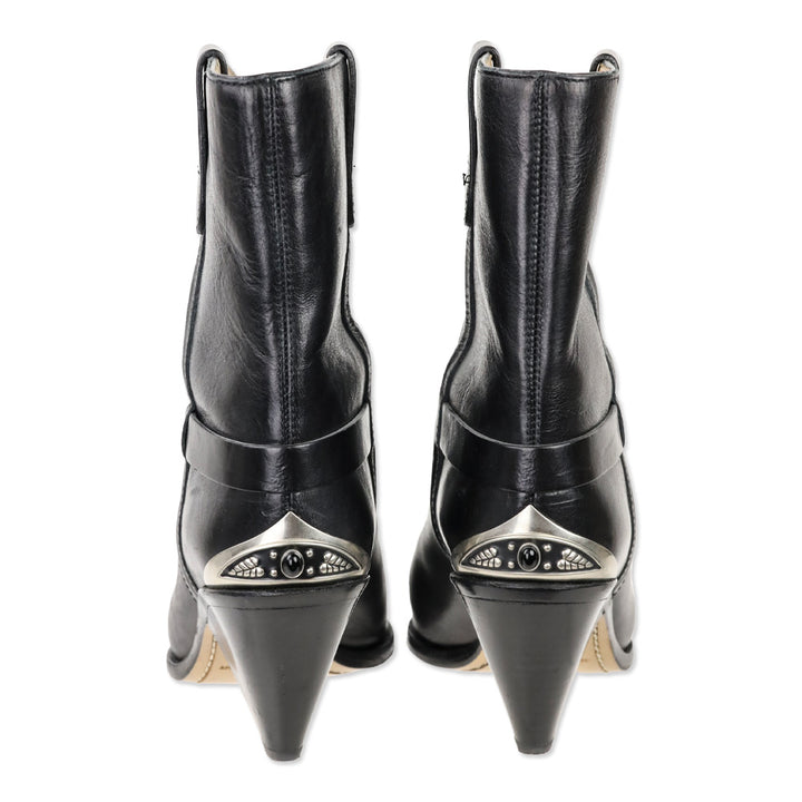 Isabel Marant Lamsy Black Leather Metal Toe Cowboy Ankle Boots