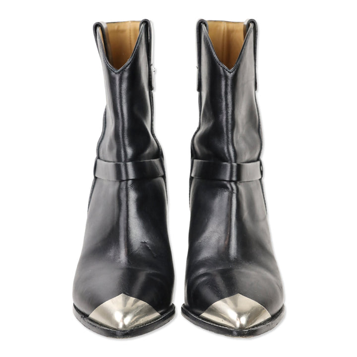 Isabel Marant Lamsy Black Leather Metal Toe Cowboy Ankle Boots