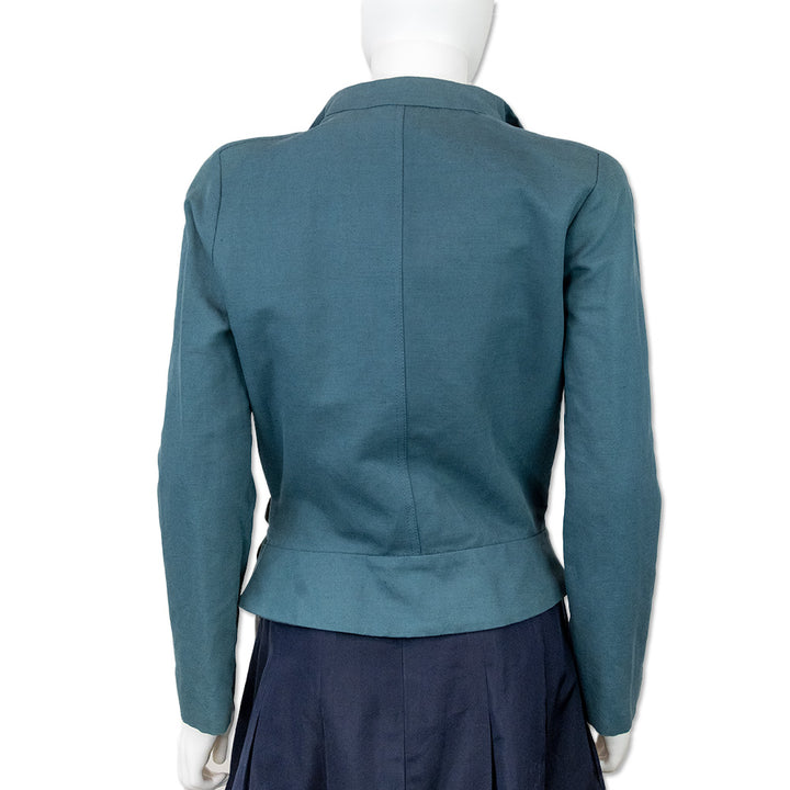 Isabel Marant Teal Cotton Linen Blend Biker Blazer with Leather Belt