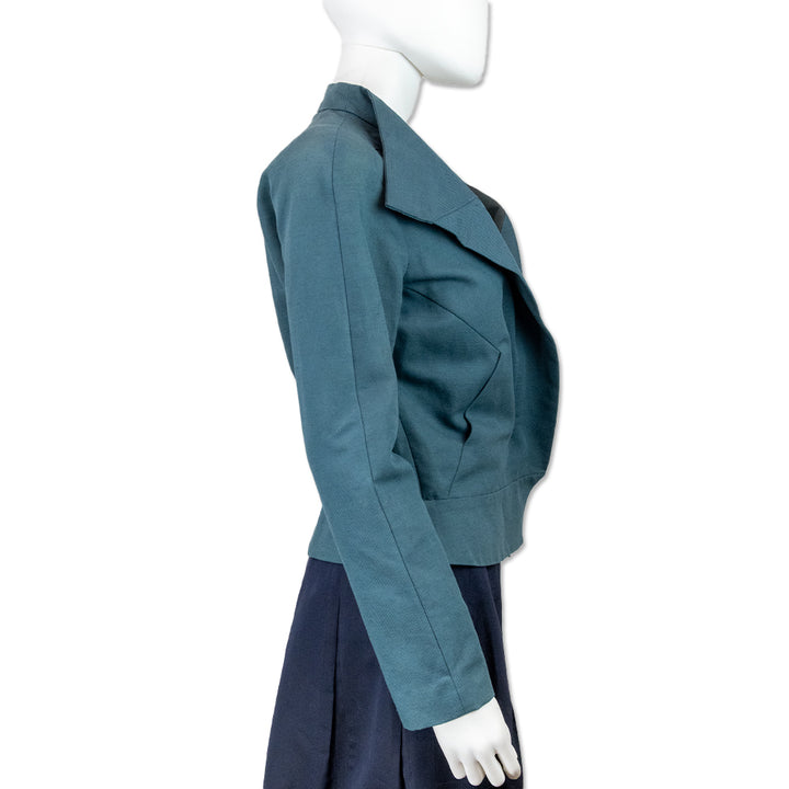 Isabel Marant Teal Cotton Linen Blend Biker Blazer with Leather Belt