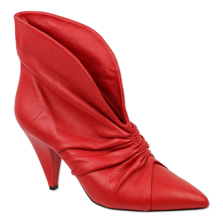 Isabel Marant Lasteen Red Ruched Leather Ankle Booties