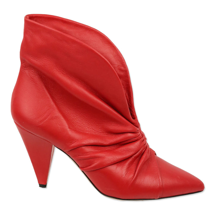 Isabel Marant Lasteen Red Ruched Leather Ankle Booties