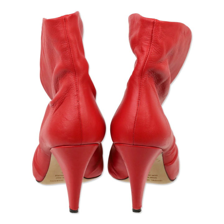 Isabel Marant Lasteen Red Ruched Leather Ankle Booties