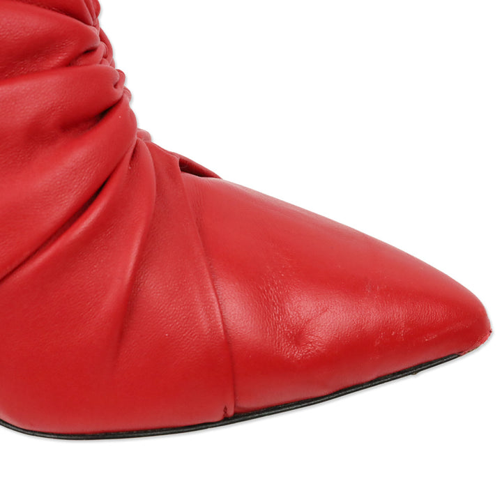 Isabel Marant Lasteen Red Ruched Leather Ankle Booties