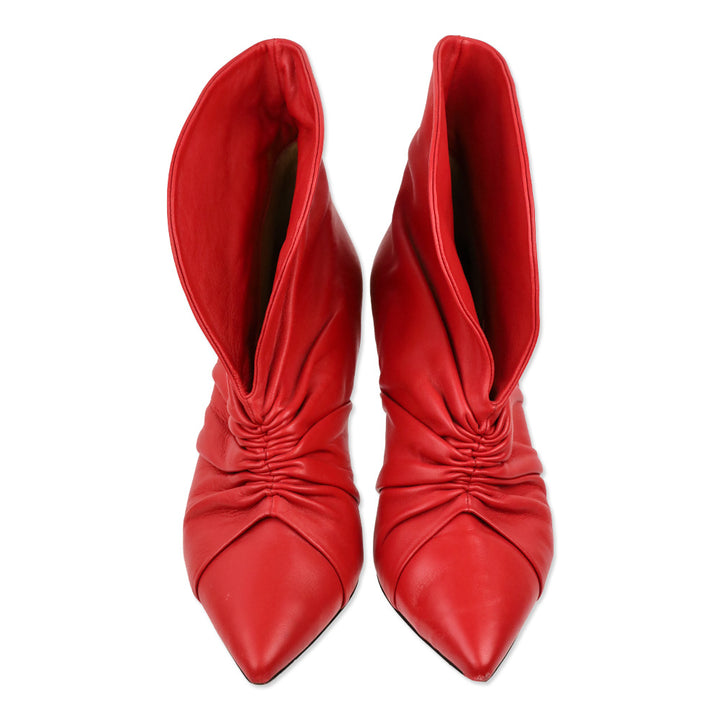 Isabel Marant Lasteen Red Ruched Leather Ankle Booties