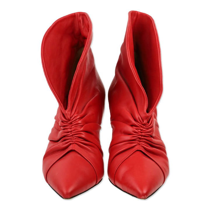 Isabel Marant Lasteen Red Ruched Leather Ankle Booties