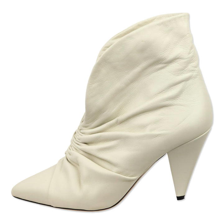 Isabel Marant Lasteen Ruched White Leather Ankle Booties