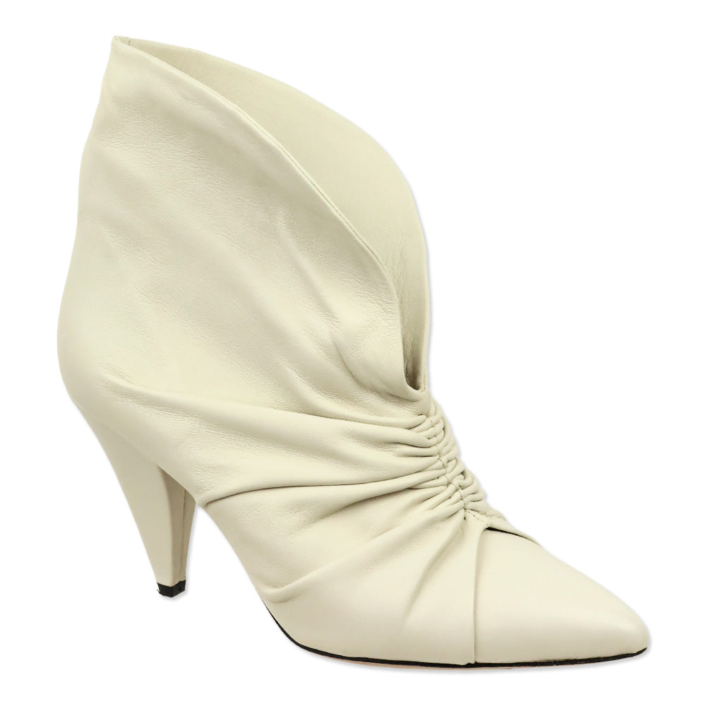 Isabel Marant Lasteen Ruched White Leather Ankle Booties