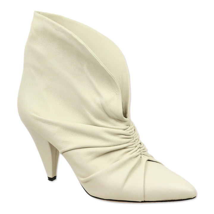 Isabel Marant Lasteen Ruched White Leather Ankle Booties