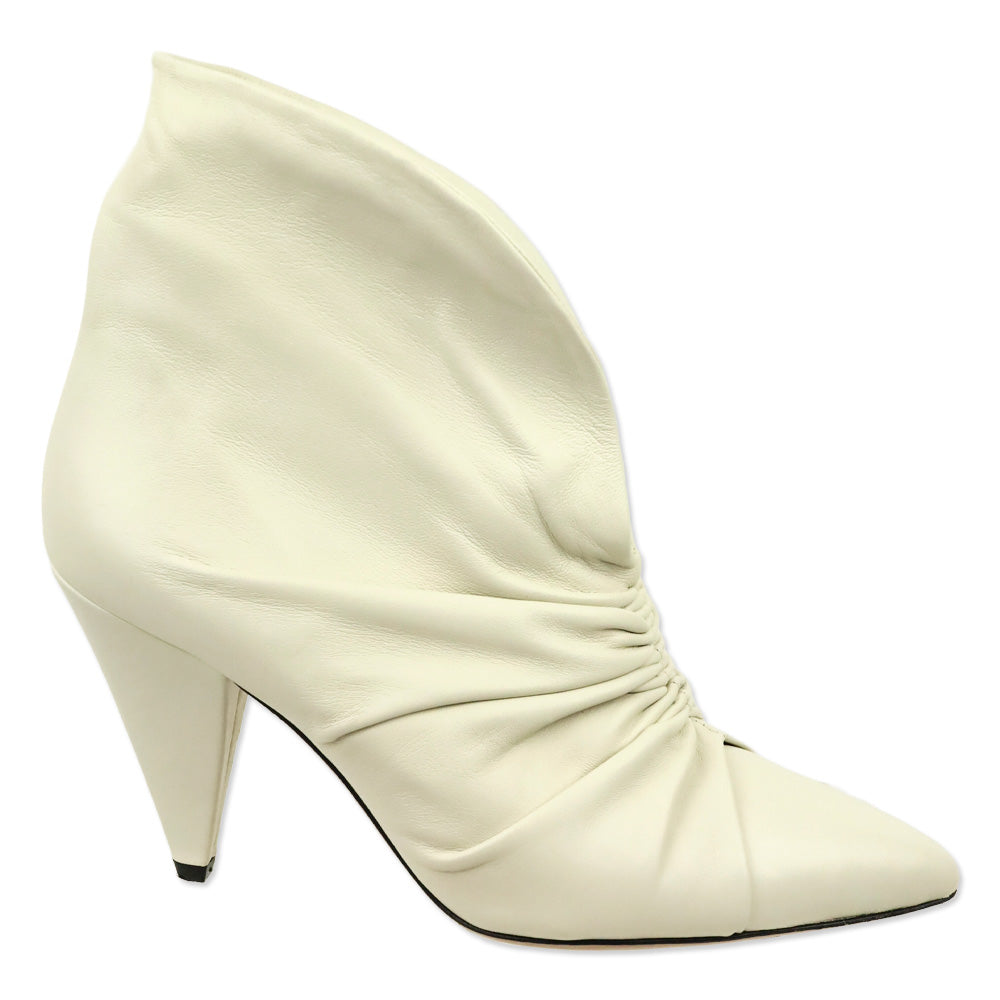 Isabel Marant Lasteen Ruched White Leather Ankle Booties