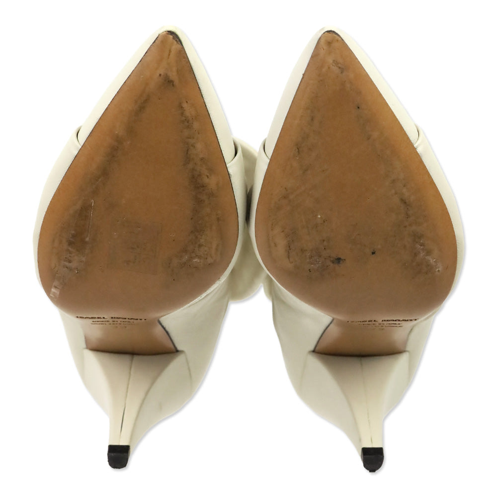 Isabel Marant Lasteen Ruched White Leather Ankle Booties