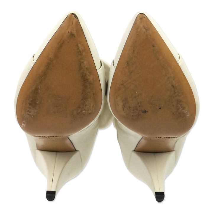 Isabel Marant Lasteen Ruched White Leather Ankle Booties