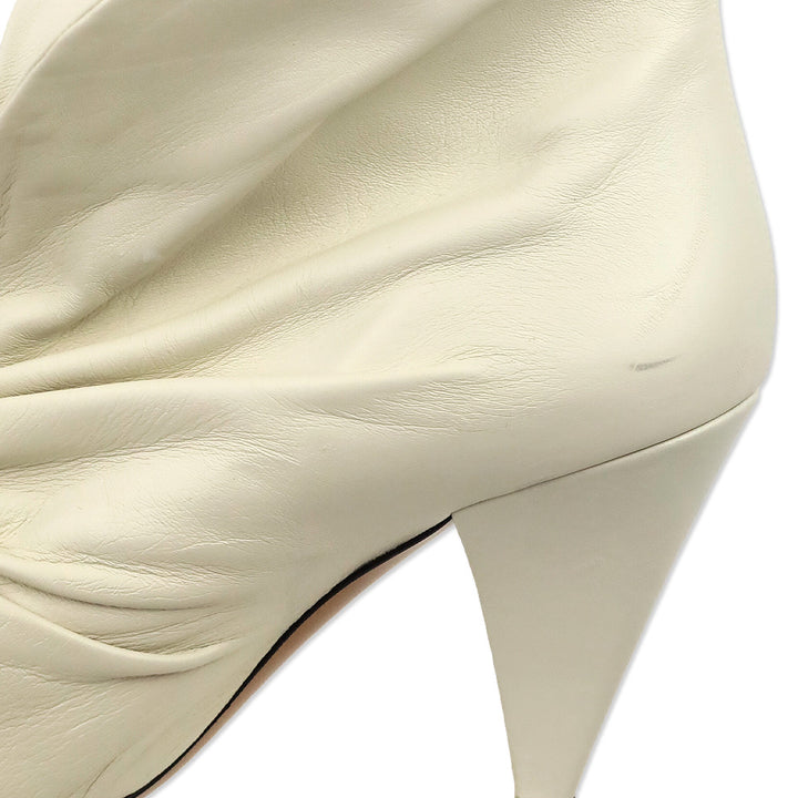 Isabel Marant Lasteen Ruched White Leather Ankle Booties