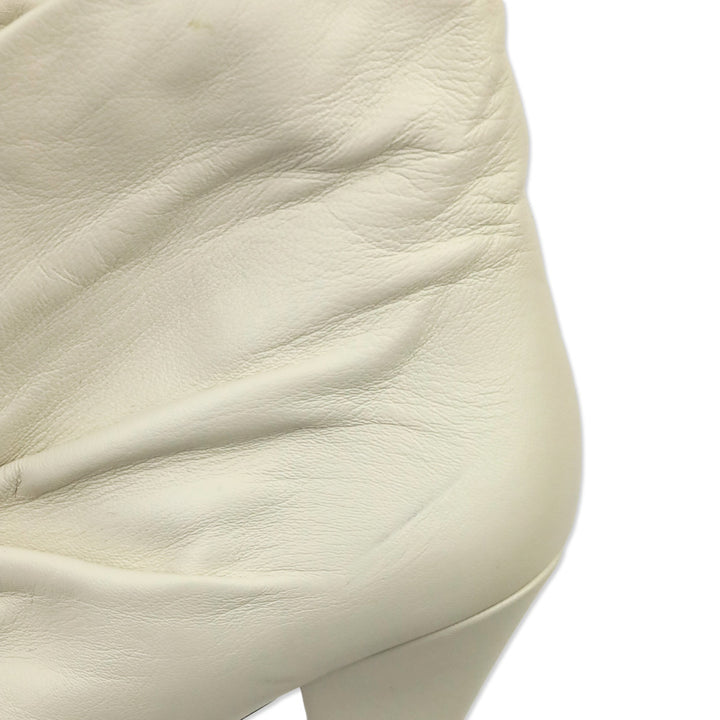 Isabel Marant Lasteen Ruched White Leather Ankle Booties