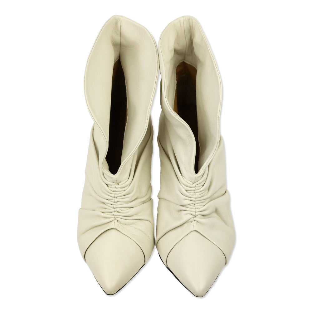 Isabel Marant Lasteen Ruched White Leather Ankle Booties