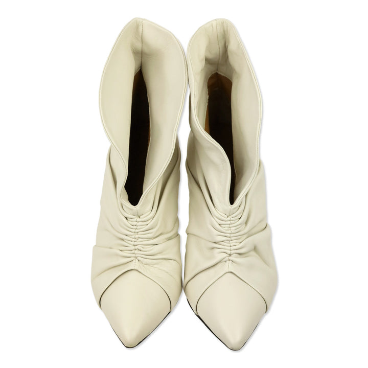 Isabel Marant Lasteen Ruched White Leather Ankle Booties