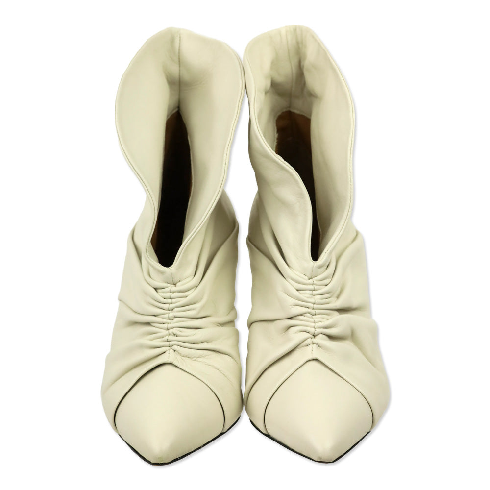 Isabel Marant Lasteen Ruched White Leather Ankle Booties