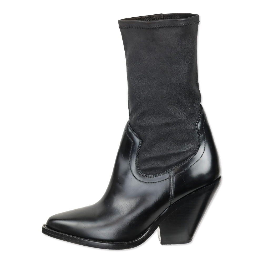Isabel Marant Lirnee Black Leather Mid-Calf Heel Boots