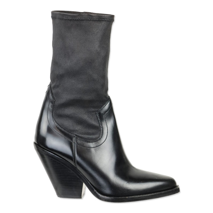 Isabel Marant Lirnee Black Leather Mid-Calf Heel Boots