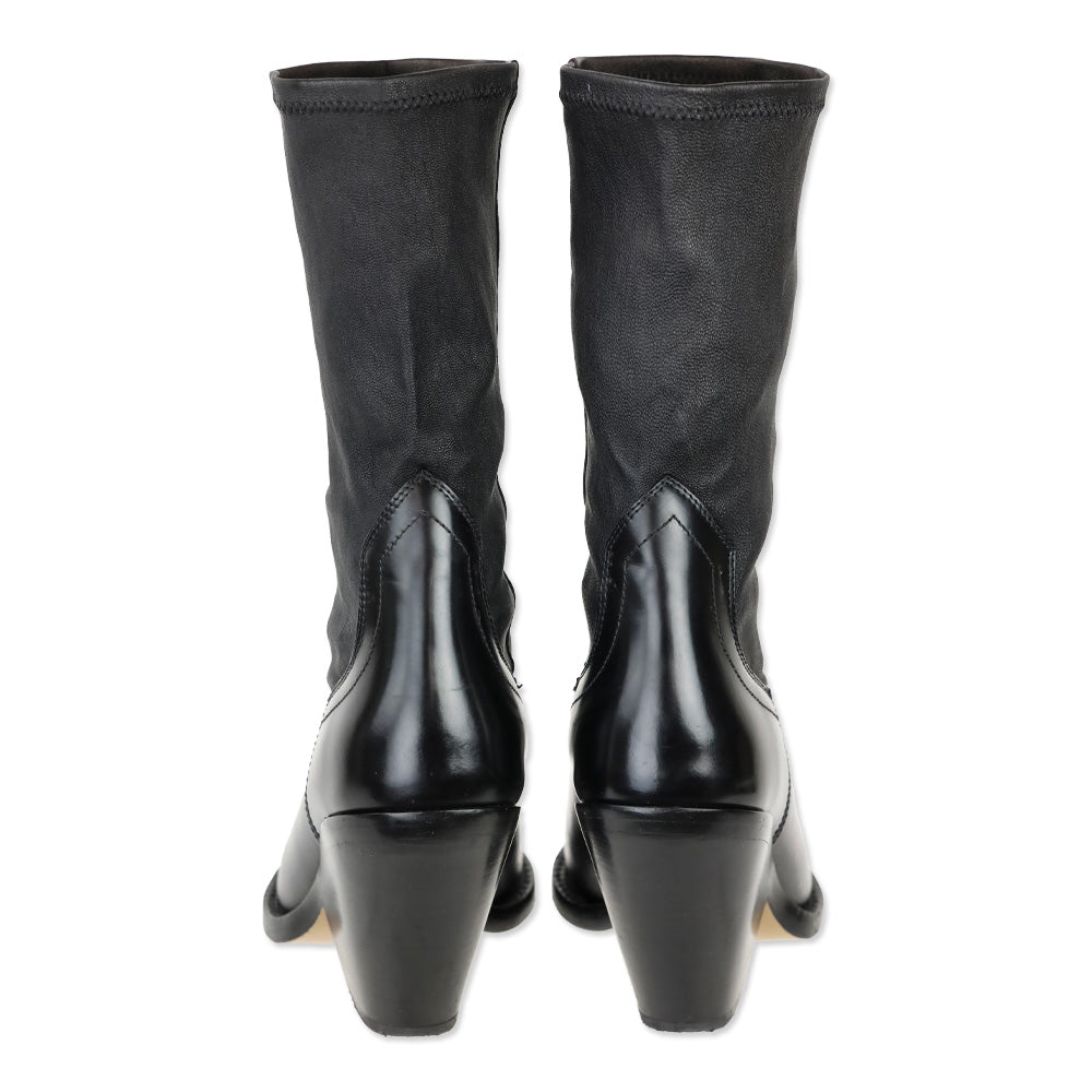 Isabel Marant Lirnee Black Leather Mid-Calf Heel Boots