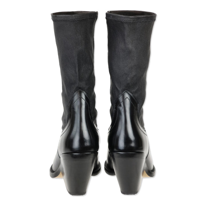 Isabel Marant Lirnee Black Leather Mid-Calf Heel Boots