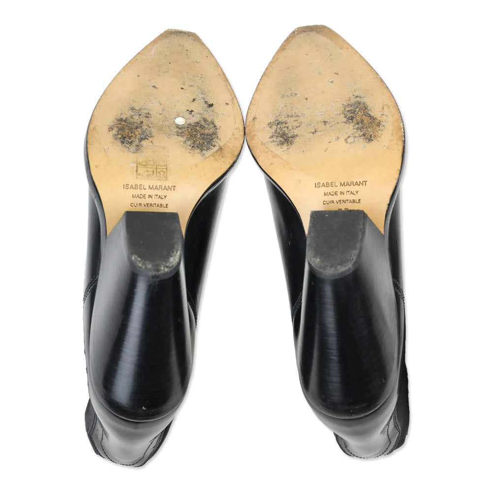 Isabel Marant Lirnee Black Leather Mid-Calf Heel Boots