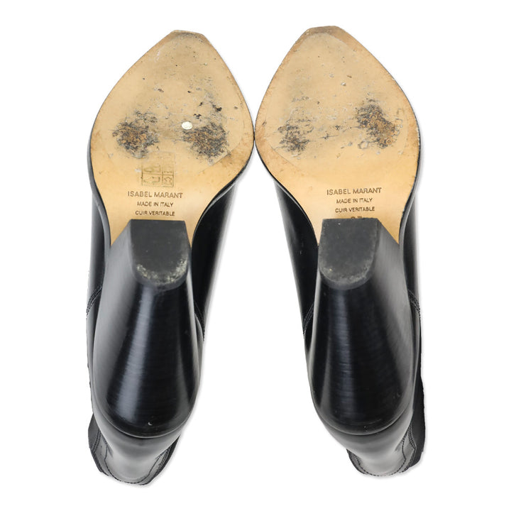 Isabel Marant Lirnee Black Leather Mid-Calf Heel Boots