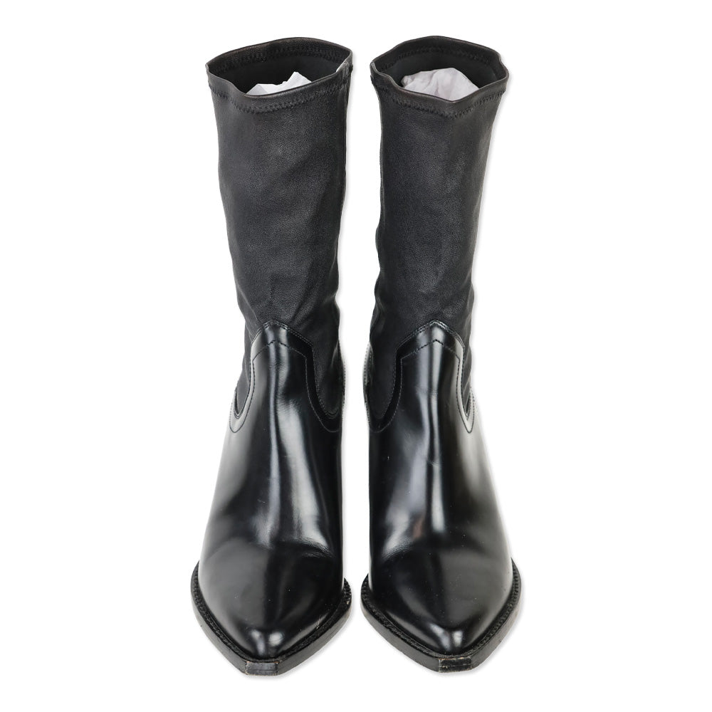 Isabel Marant Lirnee Black Leather Mid-Calf Heel Boots