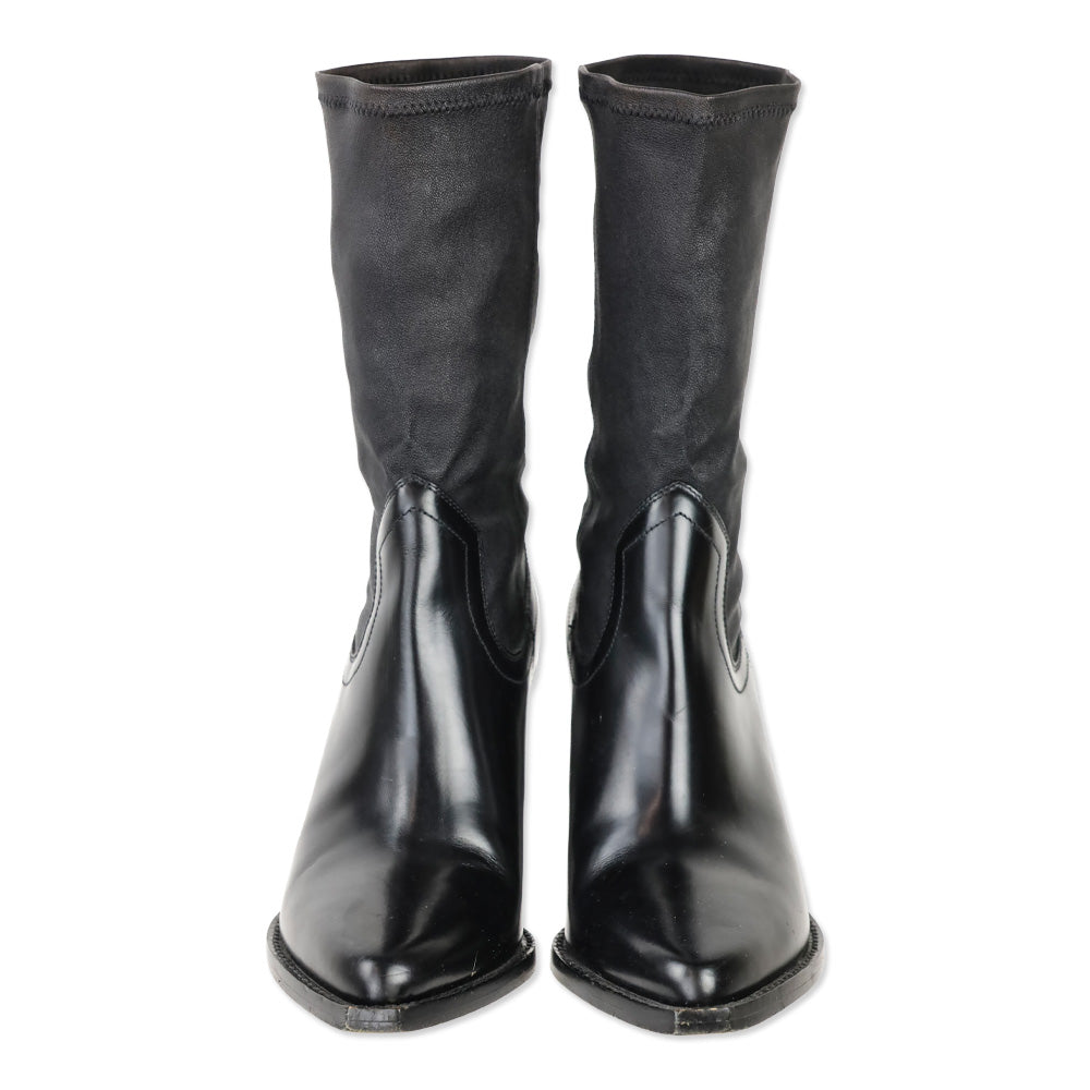 Isabel Marant Lirnee Black Leather Mid-Calf Heel Boots