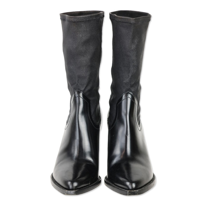 Isabel Marant Lirnee Black Leather Mid-Calf Heel Boots