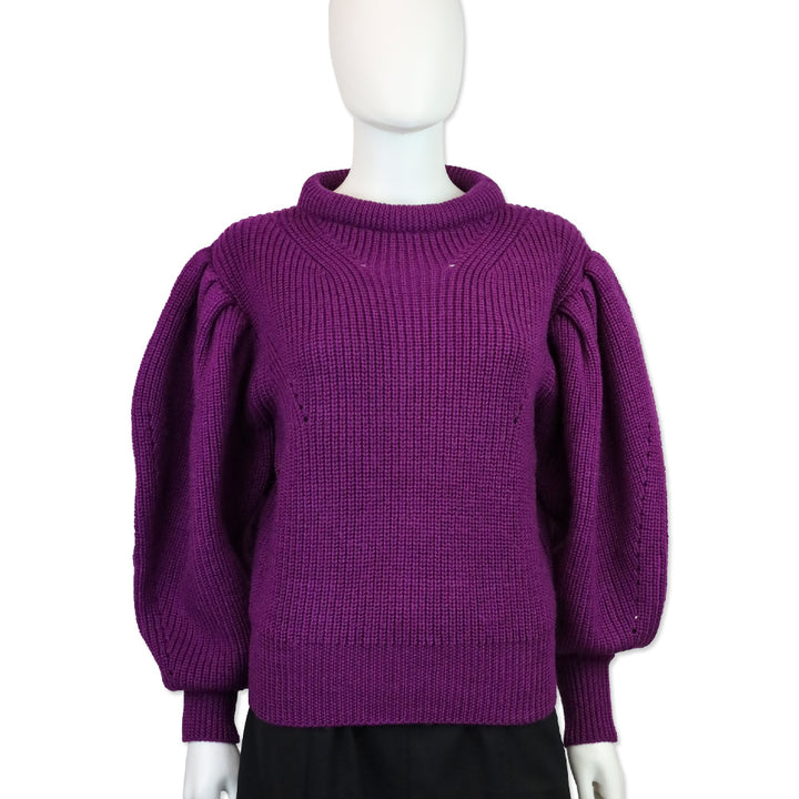 Isabel Marant Purple Knit Puff Sleeve Brettany Sweater