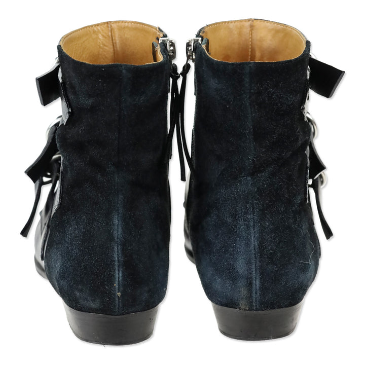 Isabel Marant ROWI Black Goat Suede and Calf Leather Ankle Boots