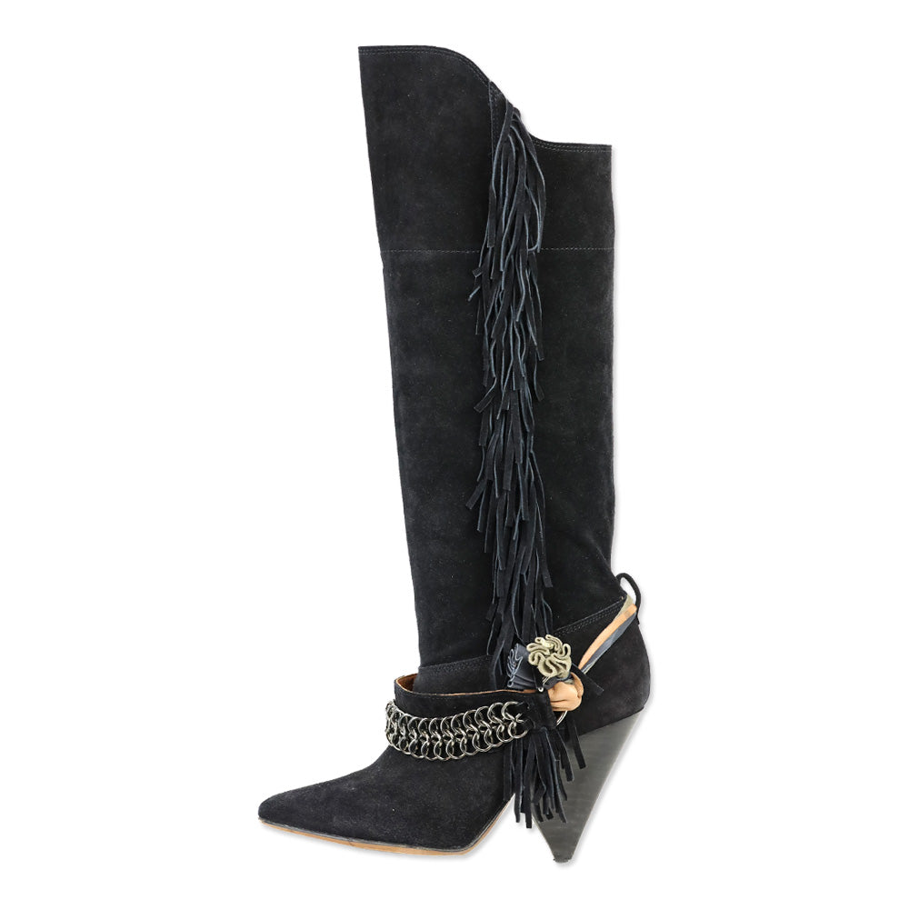 Isabel Marant S/S 2010 Black Suede Dana Fringed Boots