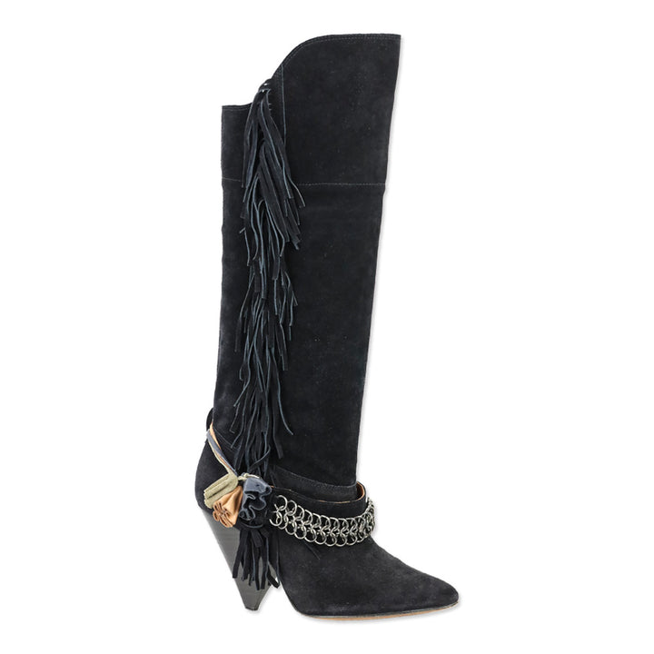 Isabel Marant S/S 2010 Black Suede Dana Fringed Boots