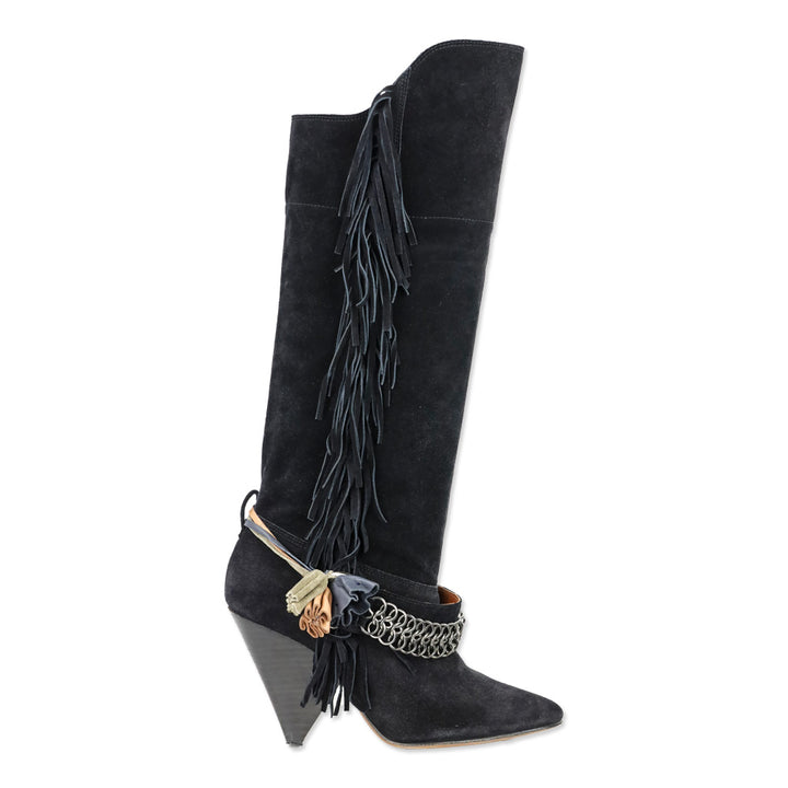 Isabel Marant S/S 2010 Black Suede Dana Fringed Boots
