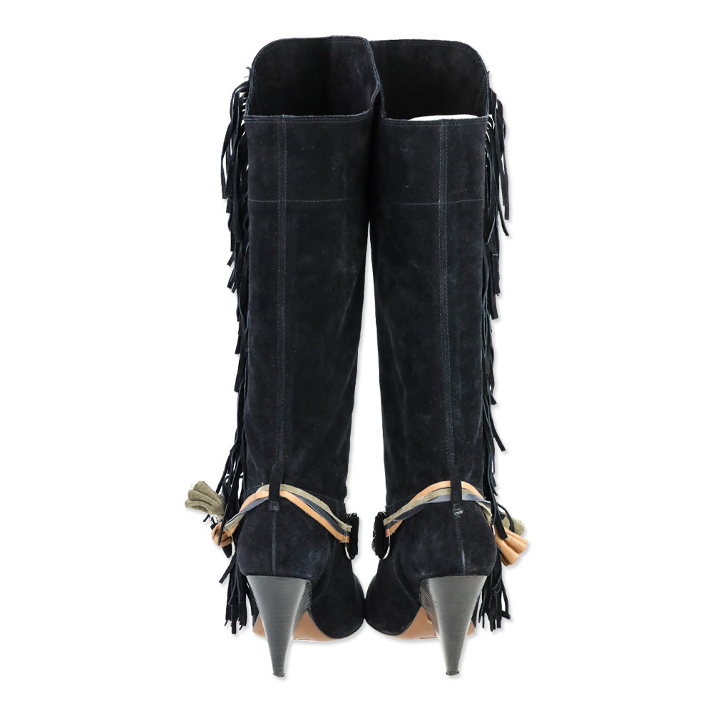 Isabel Marant S/S 2010 Black Suede Dana Fringed Boots