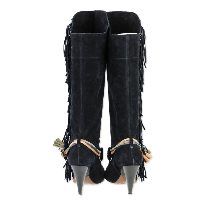 Isabel Marant S/S 2010 Black Suede Dana Fringed Boots
